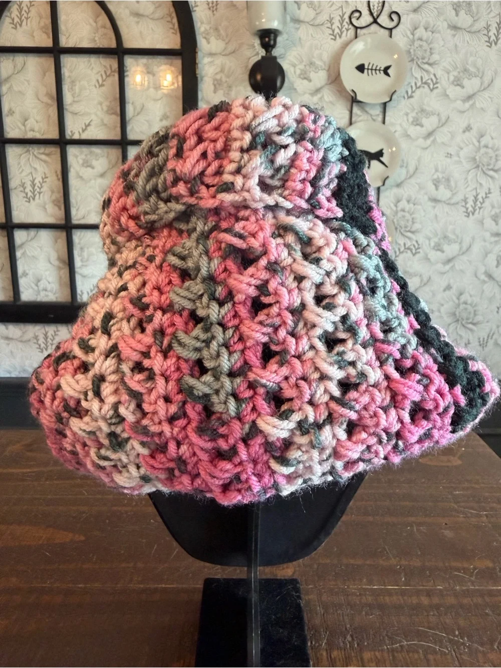 Handcrafted Pink & Gray Crochet Cowl NWOT
